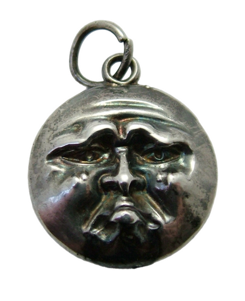 Antique Edwardian c1905 Hollow Silver Double Sided Happy & Sad Moon Face Charm