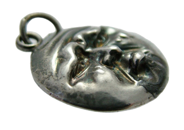 Antique Edwardian c1905 Hollow Silver Double Sided Happy & Sad Moon Face Charm