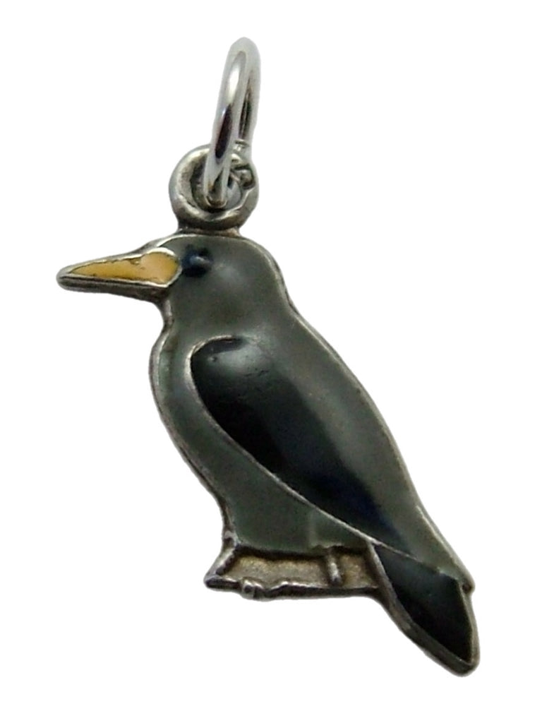 Vintage 1950's Silver & Enamel Crow Rook Raven Charm
