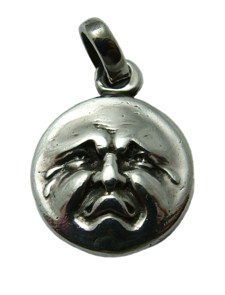 Modern Secondhand Solid Silver Moon Face Pendant with Diamond Eyes