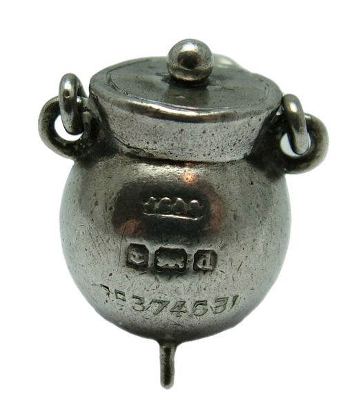 Antique Edwardian Silver Cauldron Charm with Connemara Marble Shamrock HM 1903 Antique Charm - Sandy's Vintage Charms