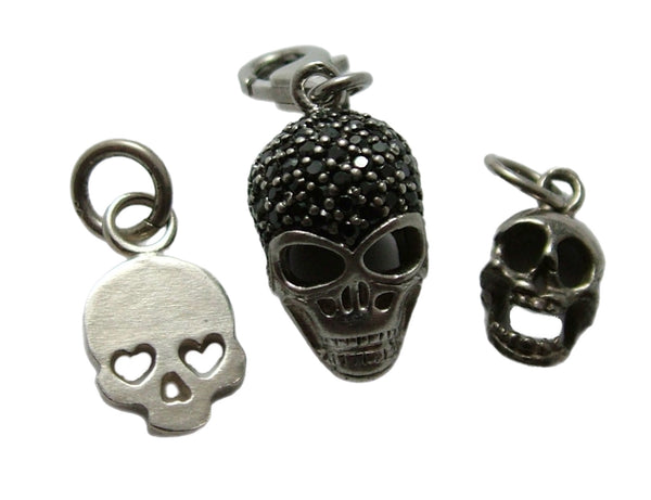 3 x Modern Secondhand Silver Skull Charms One Paste Set Silver Charm - Sandy's Vintage Charms