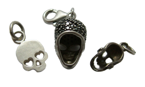 3 x Modern Secondhand Silver Skull Charms One Paste Set Silver Charm - Sandy's Vintage Charms