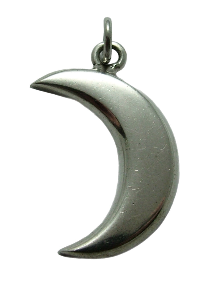 Large Vintage 1990's Heavy Solid Silver Crescent Moon Charm or Pendant Silver Charm - Sandy's Vintage Charms