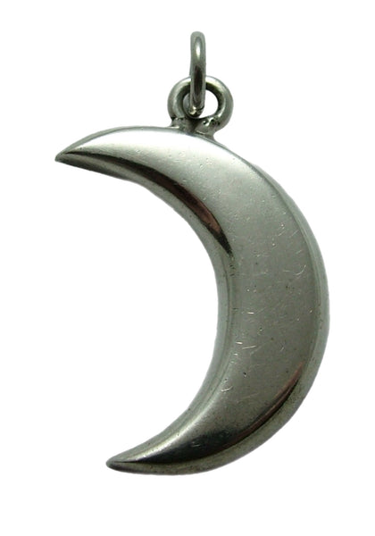 Large Vintage 1990's Heavy Solid Silver Crescent Moon Charm or Pendant Silver Charm - Sandy's Vintage Charms