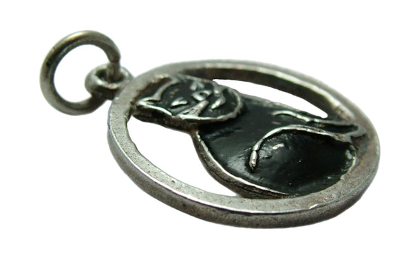 Vintage 1930's Silver & Enamel Painted Black Cat Charm
