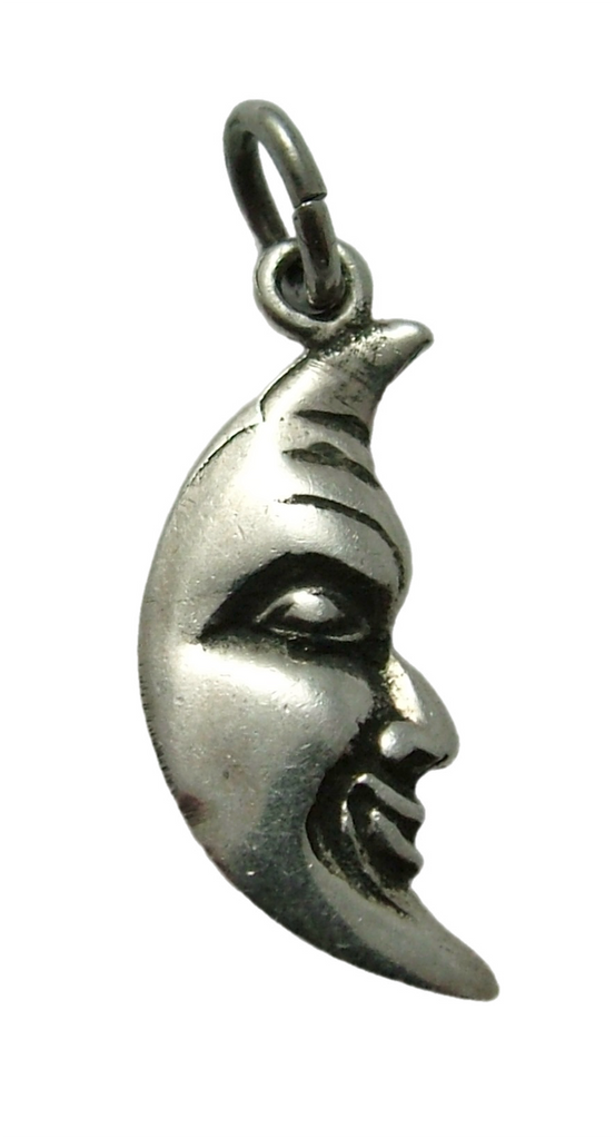 Vintage 1990's Solid Silver Crescent Moon Charm - Sad Face & Happy Face Silver Charm - Sandy's Vintage Charms