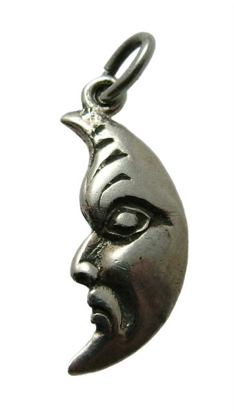 Vintage 1990's Solid Silver Crescent Moon Charm - Sad Face & Happy Face Silver Charm - Sandy's Vintage Charms