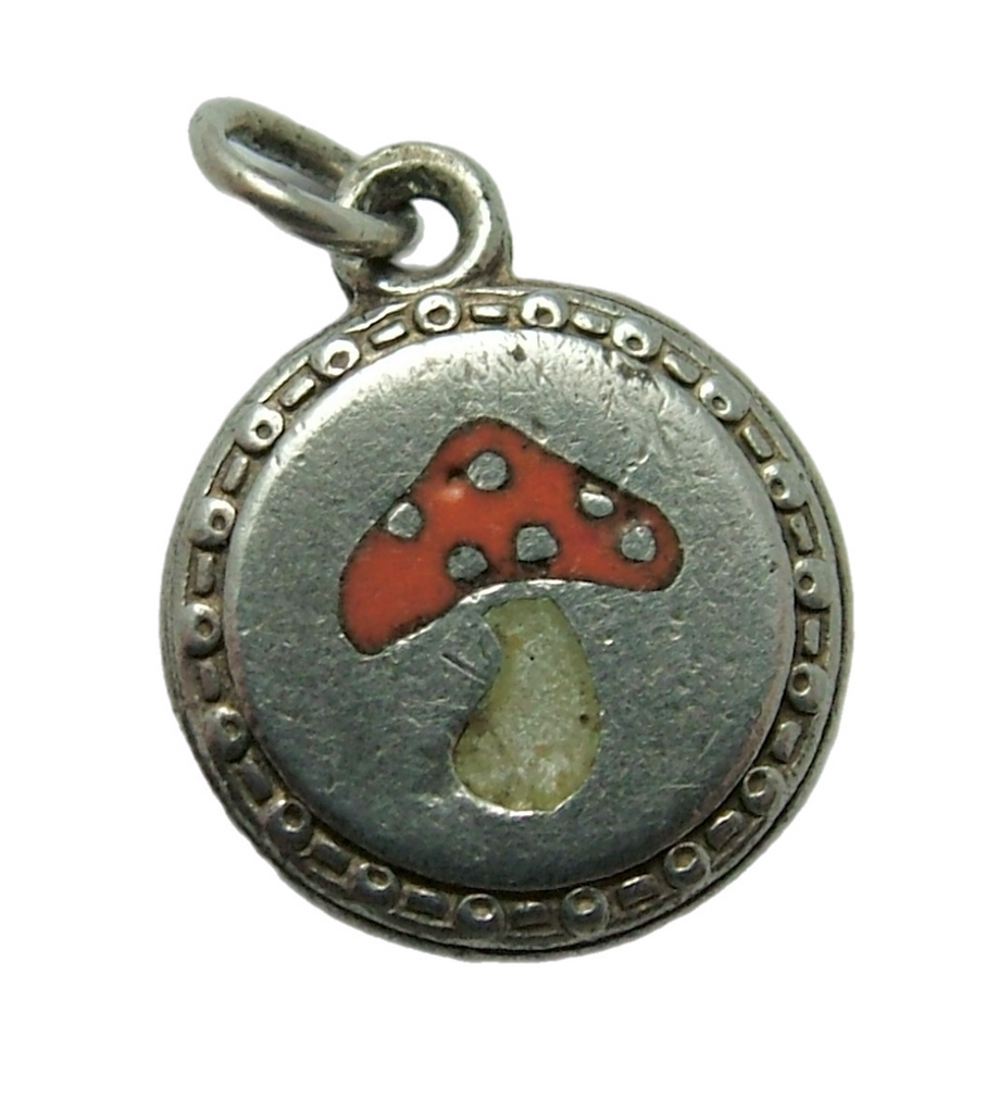 Small Vintage 1930's Silver & Enamel Lucky Toadstool Charm