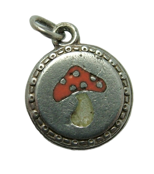 Small Vintage 1930's Silver & Enamel Lucky Toadstool Charm