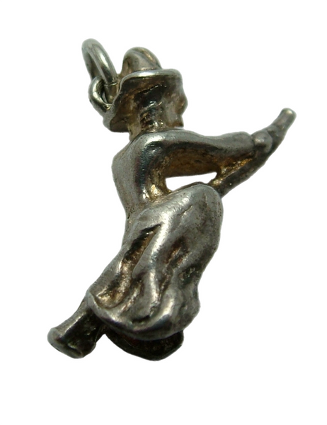 Vintage 1970's Solid Silver Witch on a Broomstick Charm (Larger) Silver Charm - Sandy's Vintage Charms