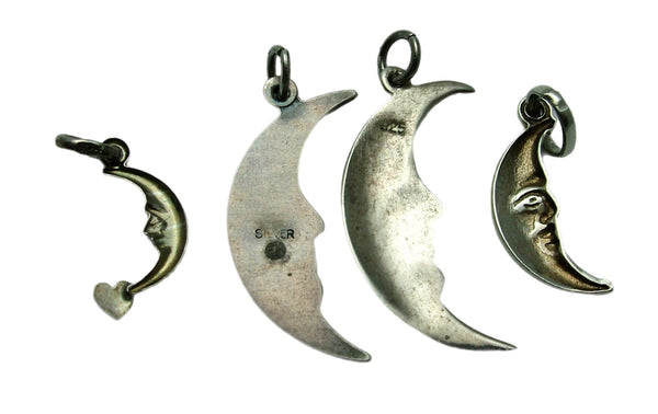 4 x Modern Secondhand Silver Crescent Moon Face Charms Silver Charm - Sandy's Vintage Charms
