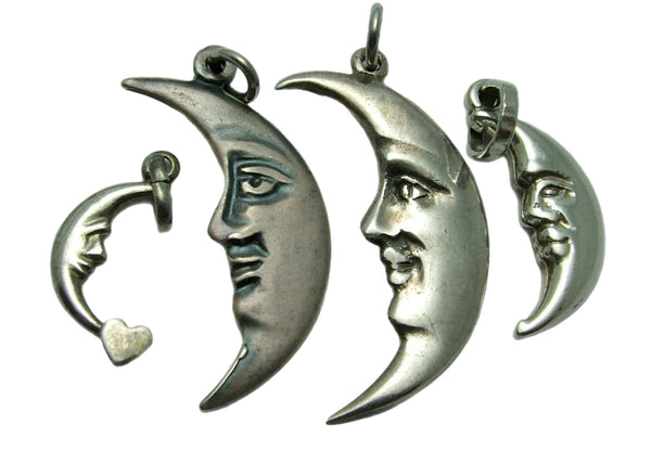 4 x Modern Secondhand Silver Crescent Moon Face Charms Silver Charm - Sandy's Vintage Charms