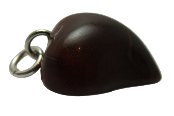 Vintage 1980's Brown Agate Witches Heart Charm with Metal Bale Silver Charm - Sandy's Vintage Charms