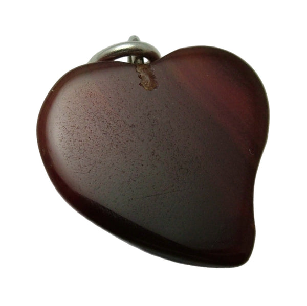 Vintage 1980's Brown Agate Witches Heart Charm with Metal Bale Silver Charm - Sandy's Vintage Charms