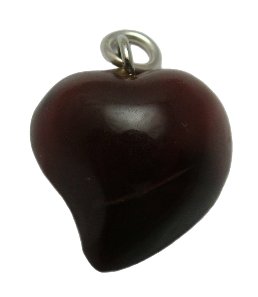 Vintage 1980's Brown Agate Witches Heart Charm with Metal Bale Silver Charm - Sandy's Vintage Charms