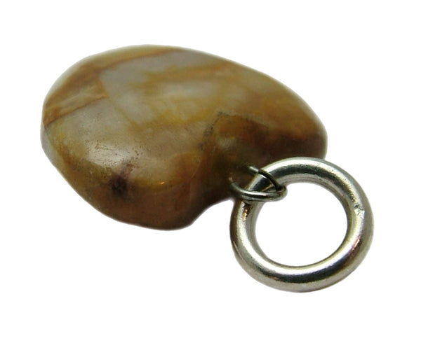 Vintage 1980's Brown Natural Stone Heart Charm with Metal Bale Silver Charm - Sandy's Vintage Charms