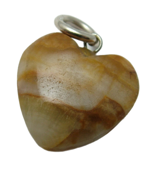 Vintage 1980's Brown Natural Stone Heart Charm with Metal Bale Silver Charm - Sandy's Vintage Charms