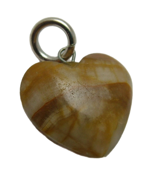 Vintage 1980's Brown Natural Stone Heart Charm with Metal Bale Silver Charm - Sandy's Vintage Charms