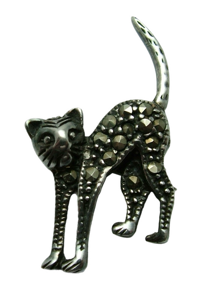 Vintage 1980's/90’s Solid Silver & Marcasite Scaredy Cat Brooch Other Jewellery - Sandy's Vintage Charms