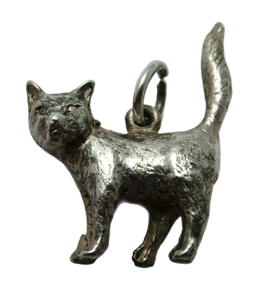 Vintage 1970's Solid Silver Standing Cat Charm