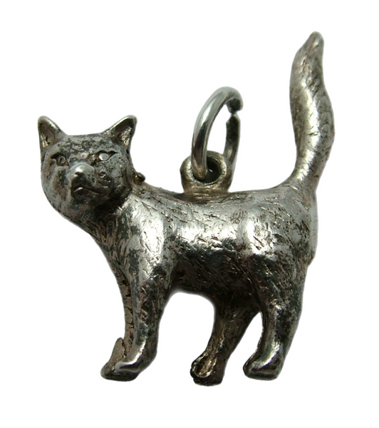 Vintage 1970's Solid Silver Standing Cat Charm