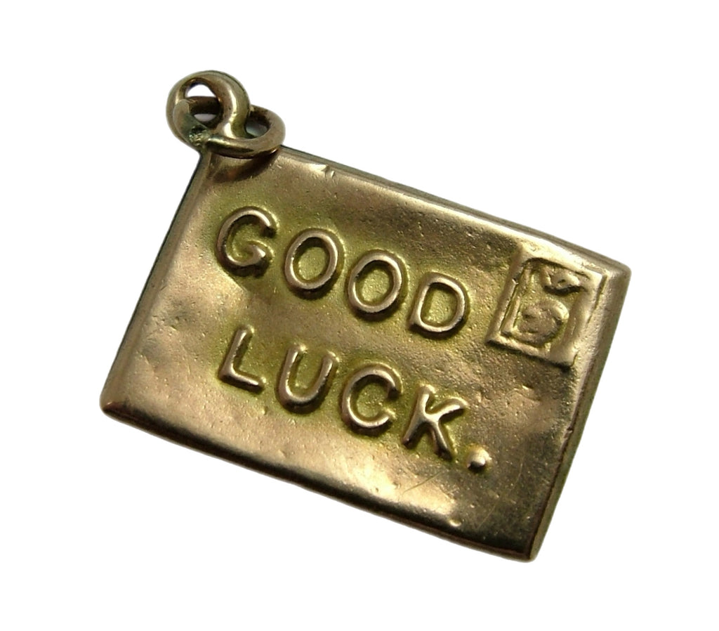 Antique Edwardian 9ct Gold Hollow "GOOD LUCK" Envelope Charm