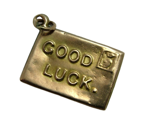 Antique Edwardian 9ct Gold Hollow "GOOD LUCK" Envelope Charm