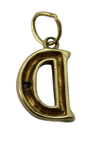 Small Vintage 1990's Solid 9ct Gold Initial Letter "D" Charm Set with a Diamond