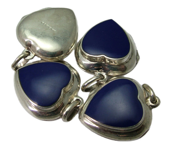 Vintage Silver & Blue Resin Heart Locket Pendant HM 2000 Silver Charm - Sandy's Vintage Charms