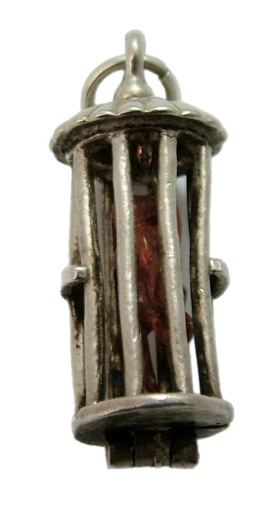 Vintage 1960's Silver Opening Nuvo Cage Charm Enamel Painted Monkey Inside Silver Charm - Sandy's Vintage Charms