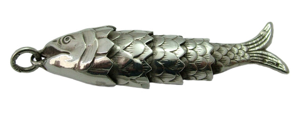 Large Vintage 1970's Silver Articulated Fish Charm HM 1974 Silver Charm - Sandy's Vintage Charms