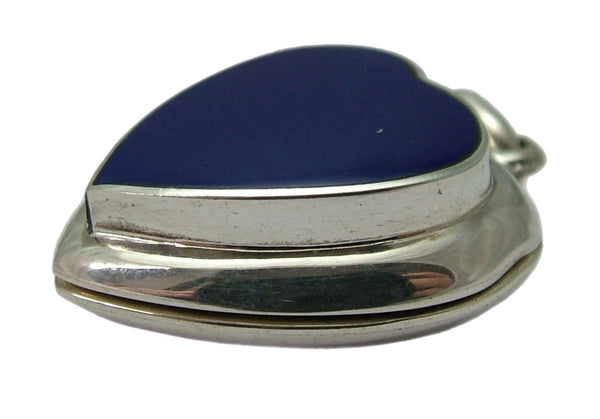 Vintage Silver & Blue Resin Heart Locket Pendant HM 2000 Silver Charm - Sandy's Vintage Charms