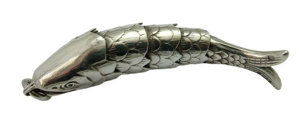 Large Vintage 1970's Silver Articulated Fish Charm HM 1974 Silver Charm - Sandy's Vintage Charms