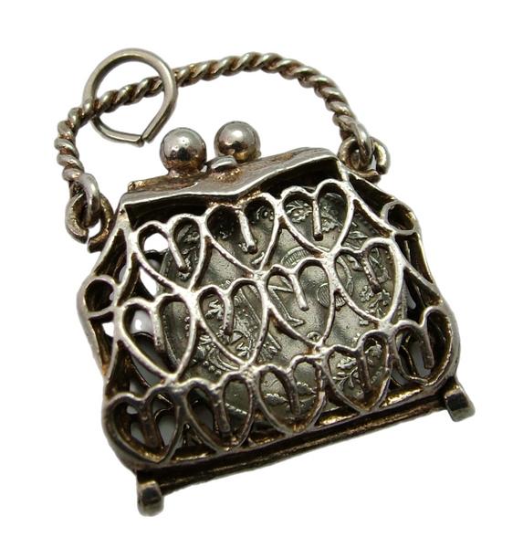 Vintage 1970's Silver Opening Purse Charm Antique Coin Inside Silver Charm - Sandy's Vintage Charms