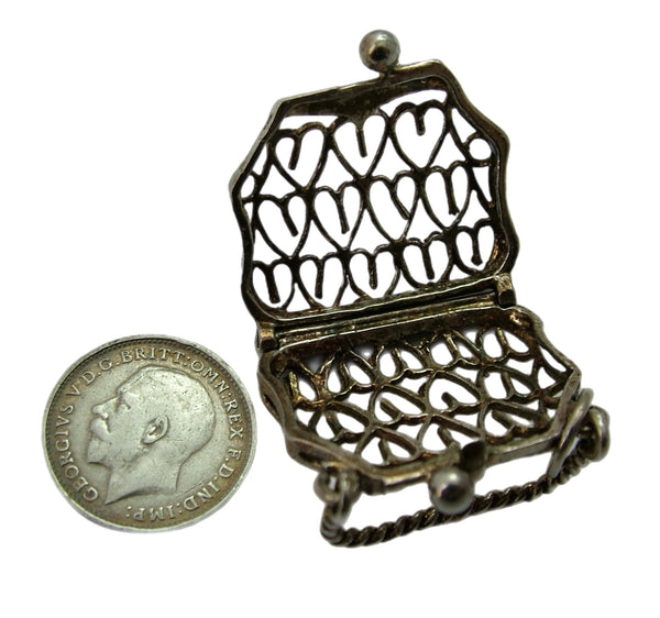 Vintage 1970's Silver Opening Purse Charm Antique Coin Inside Silver Charm - Sandy's Vintage Charms