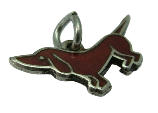 Small Vintage 1950's Silver & Brown Enamel Dachshund Dog Charm