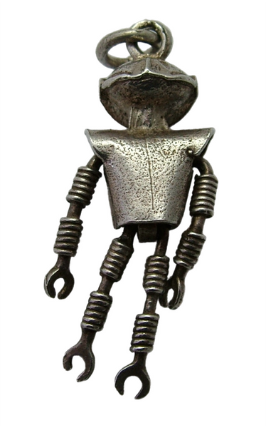 Vintage 1970's Silver Articulated Smash Martian Robot Charm Silver Charm - Sandy's Vintage Charms