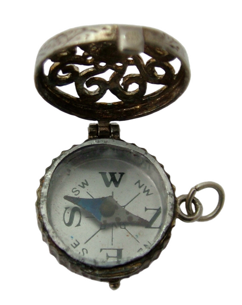 Vintage 1970's Silver Opening Charm Working Compass Inside