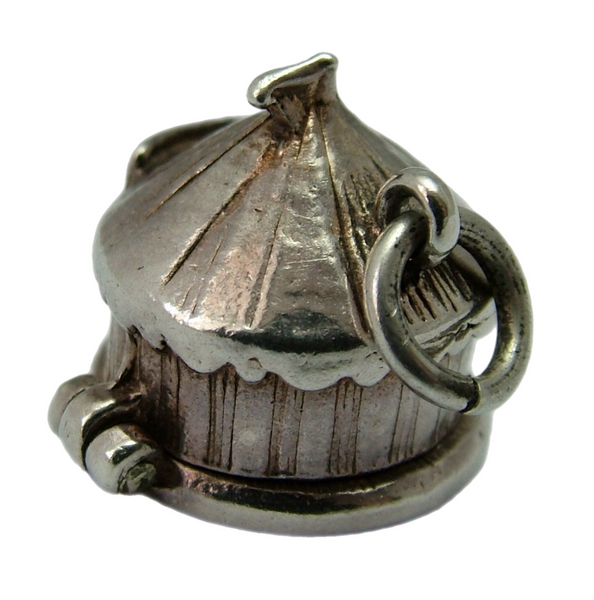 Vintage 1960's Silver Opening Circus Tent Big Top Charm Ringmaster & Lion Inside Silver Charm - Sandy's Vintage Charms