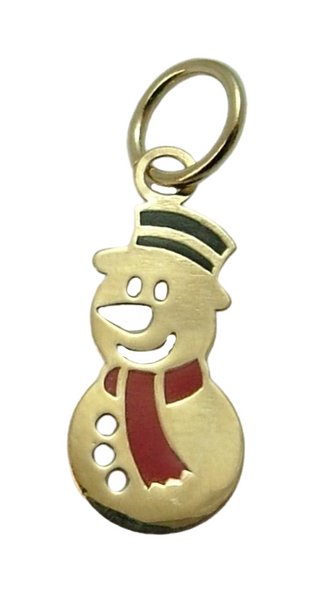Small Modern Secondhand 9ct Gold & Enamel Snowman Charm