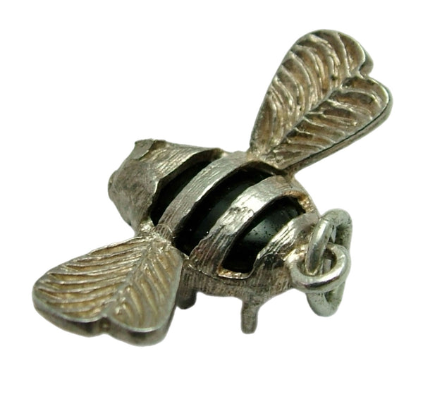 Vintage 1980's Silver & Black Glass Bee Charm