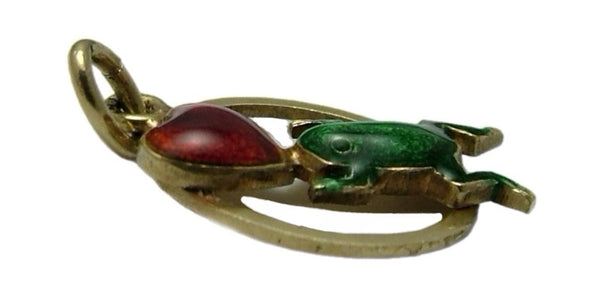 Vintage 1950's 14k 14ct Gold & Enamel Frog with Heart Charm Gold Charm - Sandy's Vintage Charms