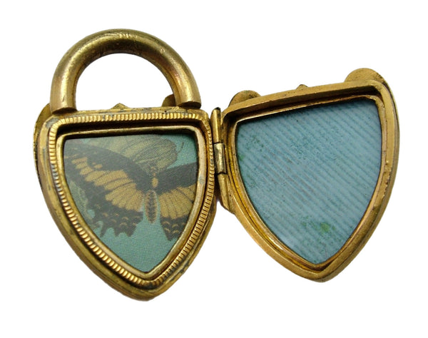 Large Antique Edwardian c1910 Gold Plated Opening Padlock Locket Charm