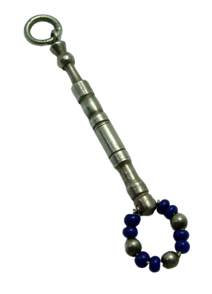 Large Vintage 1970's Solid Silver Lace Bobbin Charm with Blue Bead Spangles Silver Charm - Sandy's Vintage Charms