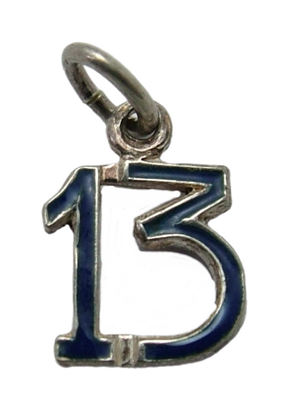 Small Vintage 1950's Silver & Enamel Lucky Number 13 Charm Enamel Charm - Sandy's Vintage Charms