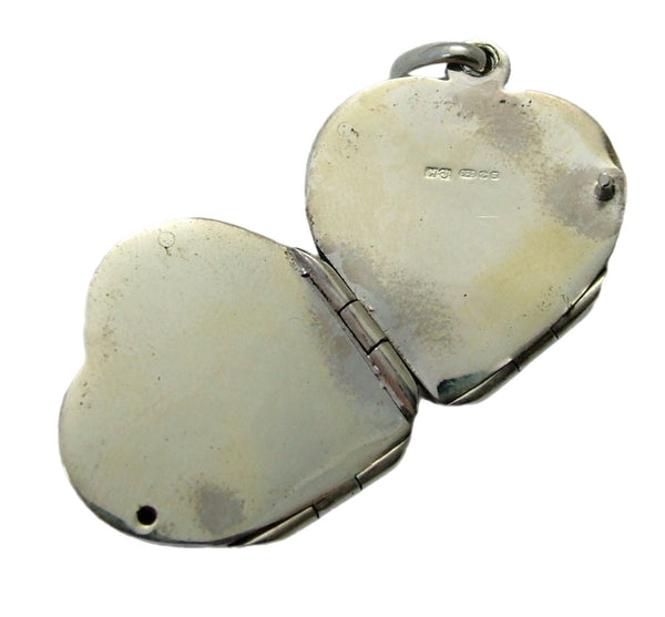 Vintage 1990's Silver Heart Locket Pendant Folds out to Clover Four Photos HM 1996 Silver Charm - Sandy's Vintage Charms