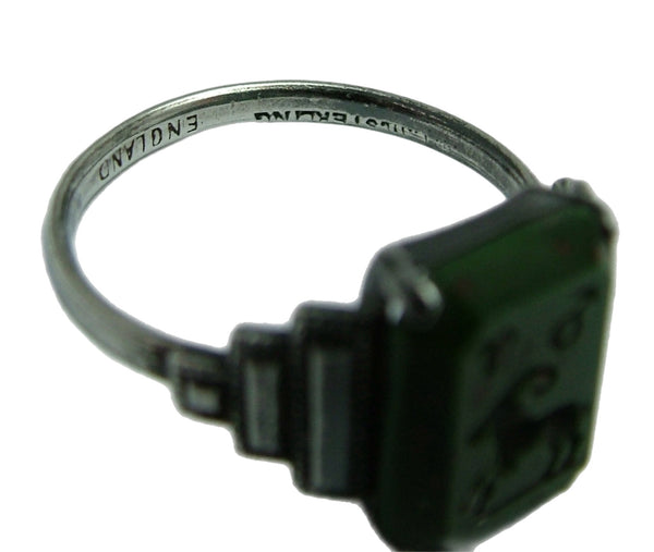 Vintage 1930’s Silver & Green Faux Bloodstone Intaglio TLM Zodiac Aries Ring Other Jewellery - Sandy's Vintage Charms