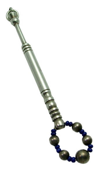 Very Large Vintage 1970's Solid Silver Lace Bobbin Pendant with Blue Bead Spangles Silver Charm - Sandy's Vintage Charms