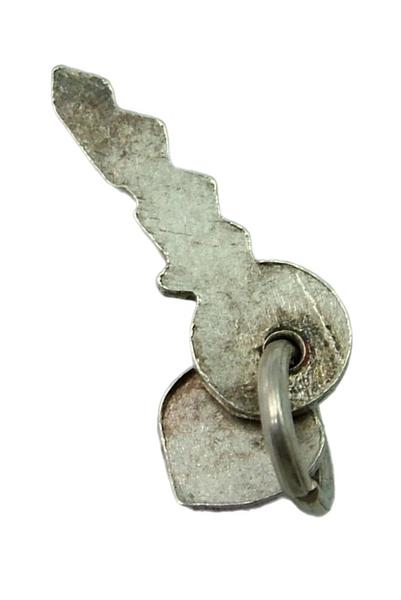 Small Vintage 1950's Silver Key & Red Enamel Heart Charm